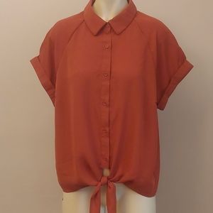 bleuh ciel Button-down Tie-front Short-sleeved  Blouse